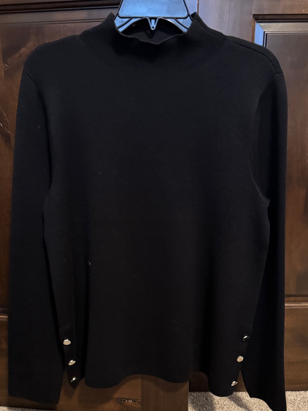 NWT Investments Black Long Sleeve sweater with Side silver Button Accents